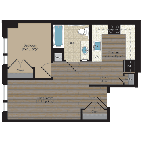 Floor Plan - 1 Bed/1 Bath 1.1h - 60%