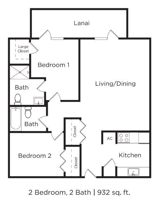 Floor Plan - 2 bedroom, 2 bathroom