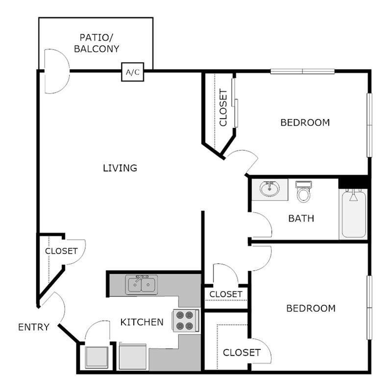 Floor Plan - 2 Bed 1 Bath