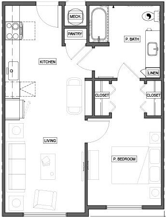 Floor Plan - One Bedroom One Bath
