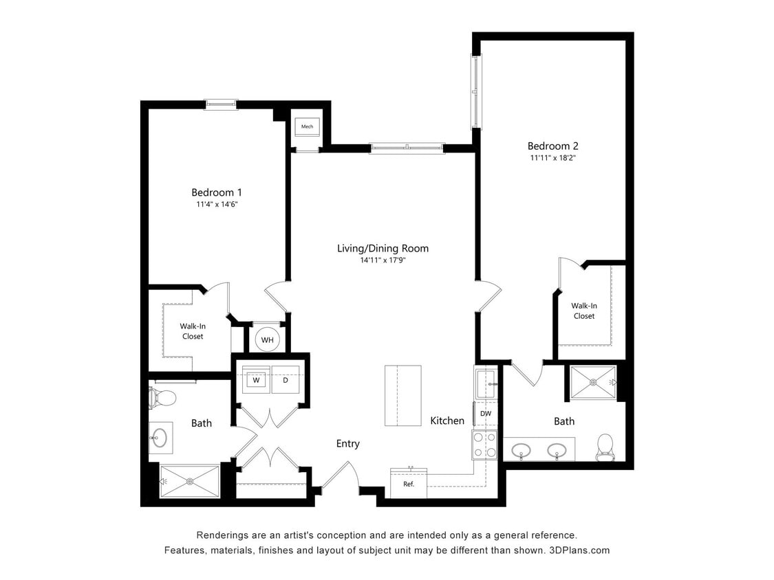 Floor Plan - B5-Two Bed, Two Bath