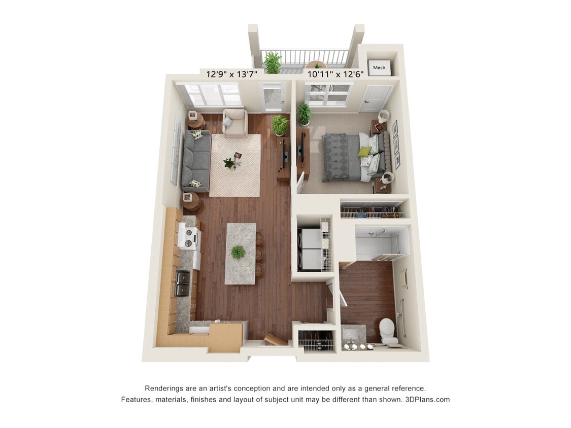 Floor Plan - One Bedroom 1E (Wheelchair Accessible)
