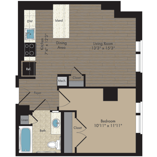 Floor Plan - 1 Bed/1 Bath 1.1i - 60%