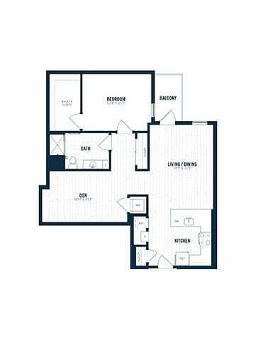 Floor Plan - B3D | 1 Bed | 1 Bath | Den