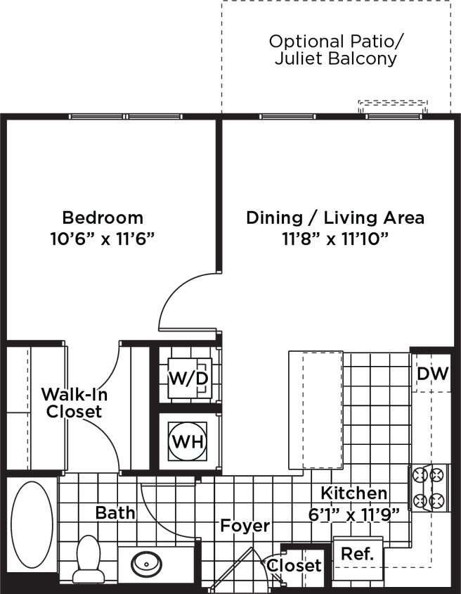 Floor Plan - 1 Bedroom 1 Bath - A1