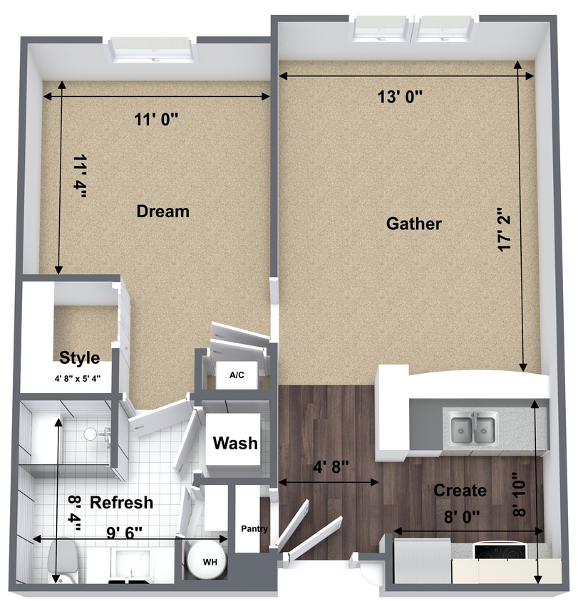 Marcis - 1 bedroom - 3D Floor Plan.png - One Bed\One Bath