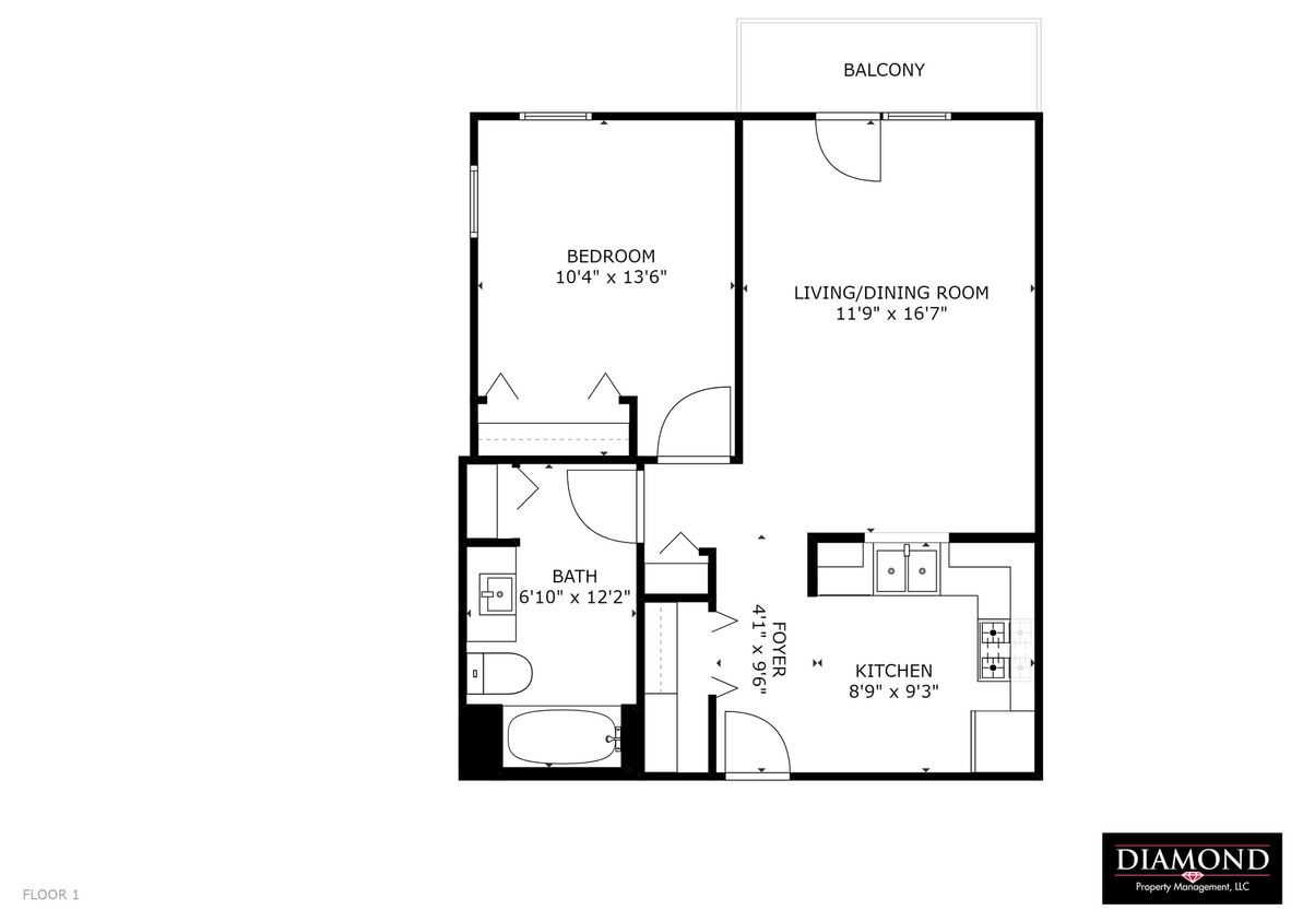 Floor Plan - 1 Bedroom With Balcony Upper