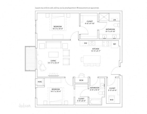 Floor Plan - 2 Bed 2 Bath Judson