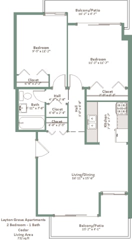 Floor Plan - Two Bed One Bath