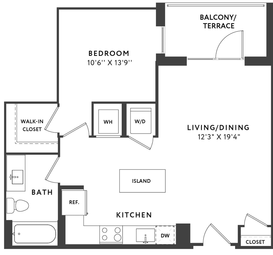 Floor Plan - 1 Bed 1 Bath A08B