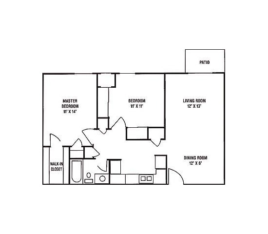 Floor Plan - C1 - 2 Bedroom, 1 Bath