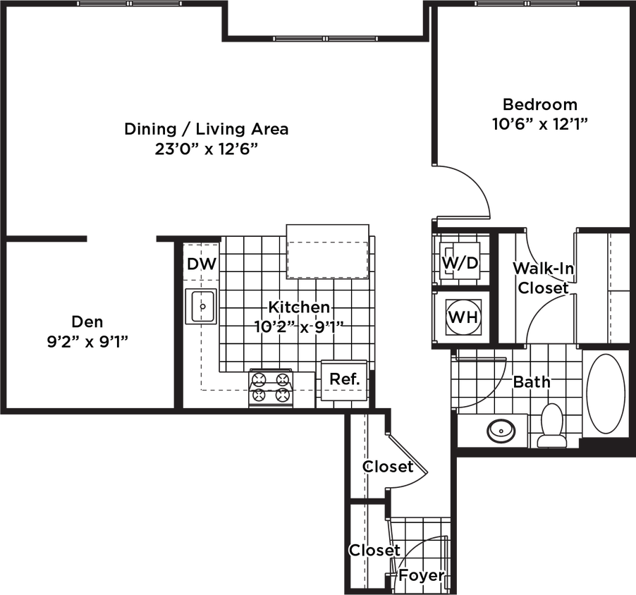 Floor Plan - 1 Bedroom 1 Bath + Den - AD8