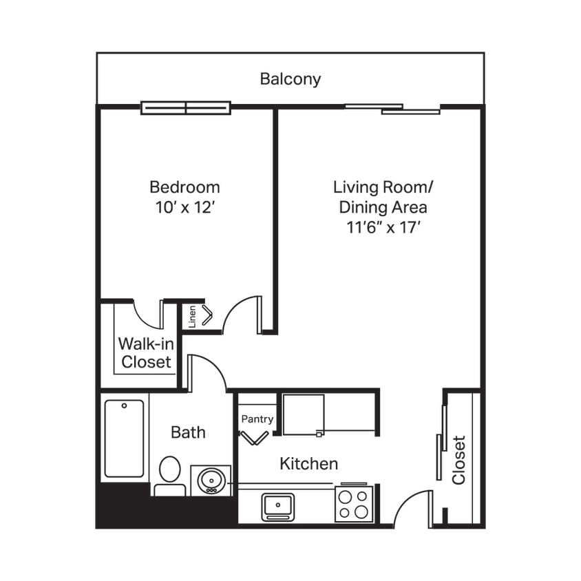 Floor Plan - Senior Income-Based 1 BR, 1 BA