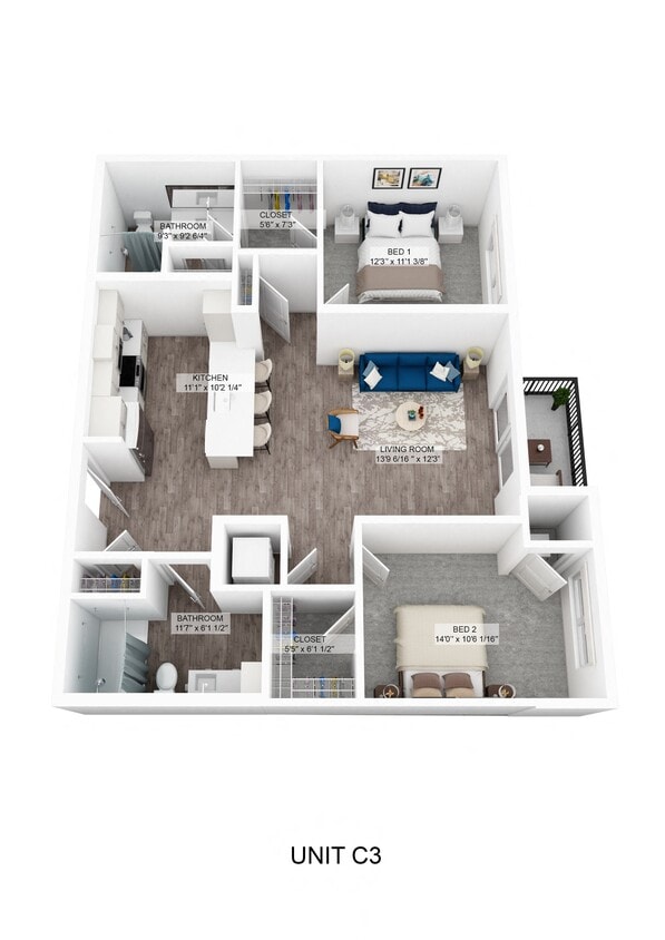 Floor Plan - Igloo - 2 Bedroom 60%