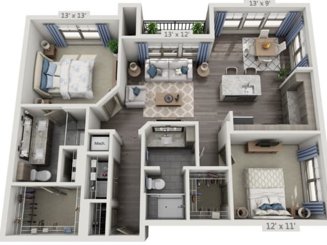 Floor plans are artist’s rendering. All dimensions are approximate. Actual product and specifications may vary in dimension or detail. Not all features are available in every apartment. Prices and availability are subject to change. - B2