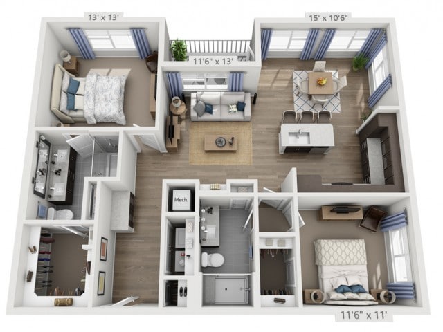 Floor plans are artist’s rendering. All dimensions are approximate. Actual product and specifications may vary in dimension or detail. Not all features are available in every apartment. Prices and availability are subject to change. - Taylor