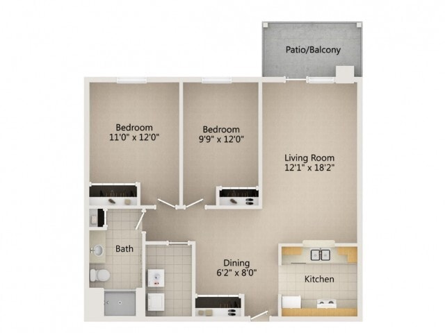 Floor Plan - 2 Bed 1.5 Bath (H)
