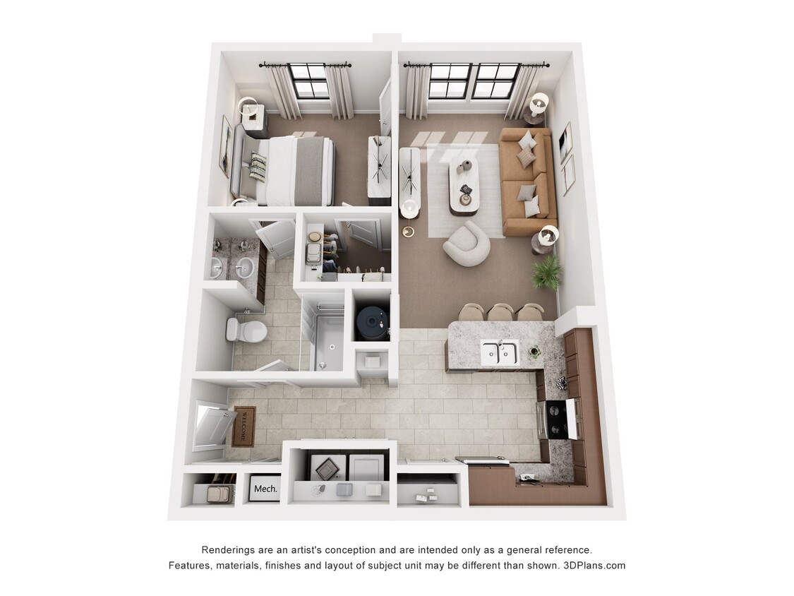 Floor Plan - The Vue (b) -One Bedroom/One Bath