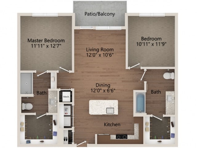 Floor plans are artist’s rendering. All dimensions are approximate. Actual product and specifications may vary in dimension or detail. Not all features are available in every apartment. Prices and availability are subject to change. - B1-HC