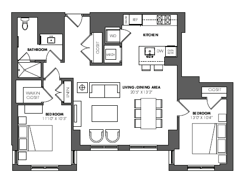 Floor Plan - 2 Bed/1 Bath