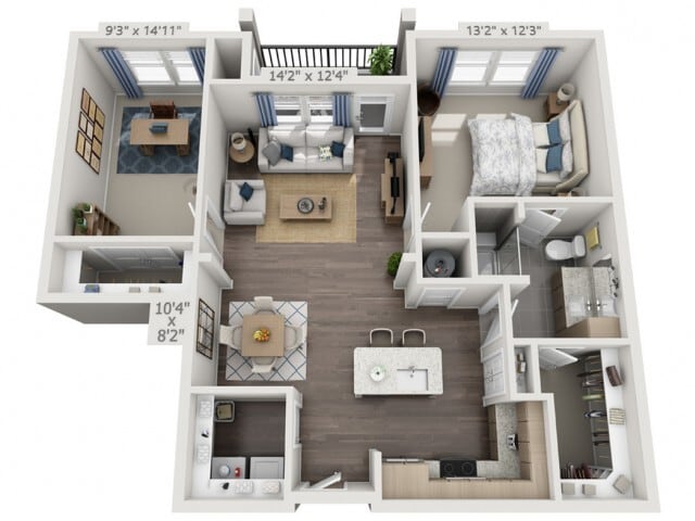 Floor plans are artist’s rendering. All dimensions are approximate. Actual product and specifications may vary in dimension or detail. Not all features are available in every apartment. Prices and availability are subject to change. - A2B