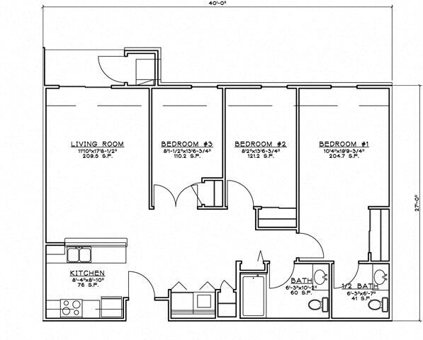 Floor Plan - 2 Bedroom Unit w/Den