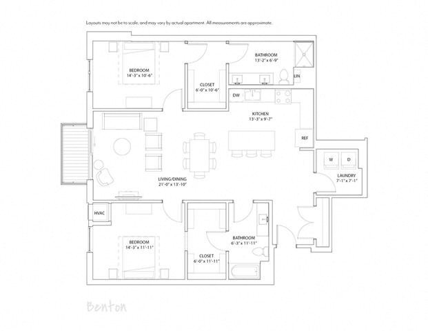 Floor Plan - 2 Bed 2 Bath Benton