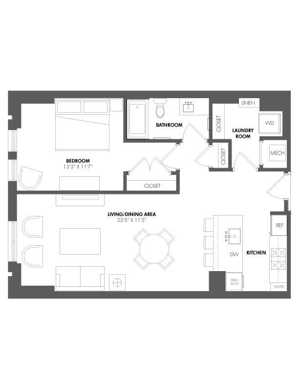 Floor Plan - 1 Bed/1 Bath