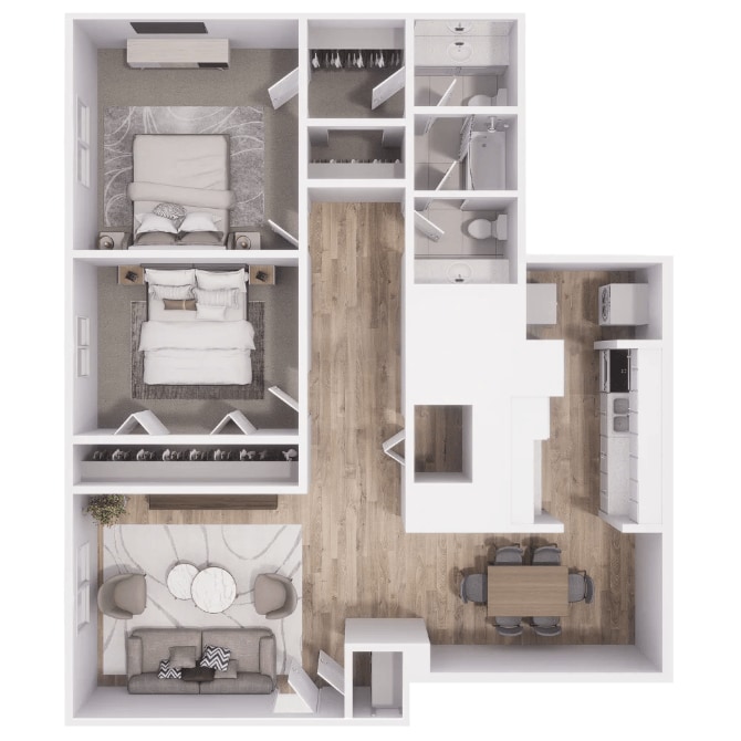 Floor Plan - B1 - 2Bed, 2 Bath