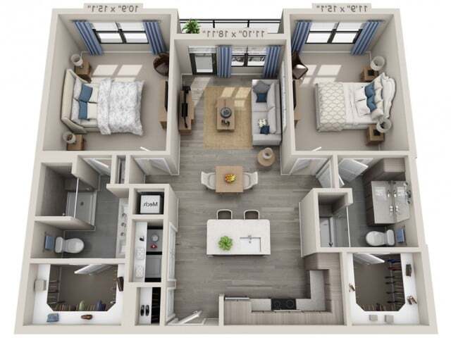 Floor plans are artist’s rendering. All dimensions are approximate. Actual product and specifications may vary in dimension or detail. Not all features are available in every apartment. Prices and availability are subject to change. - B1F