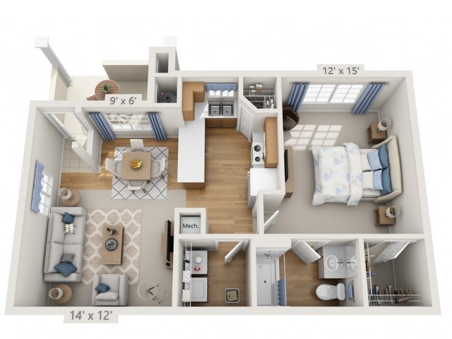 Floor plans are artist’s rendering. All dimensions are approximate. Actual product and specifications may vary in dimension or detail. Not all features are available in every apartment. Prices and availability are subject to change. - Winwood