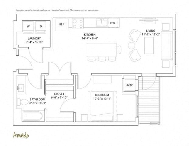 Floor Plan - 1 Bed 1 Bath Amado