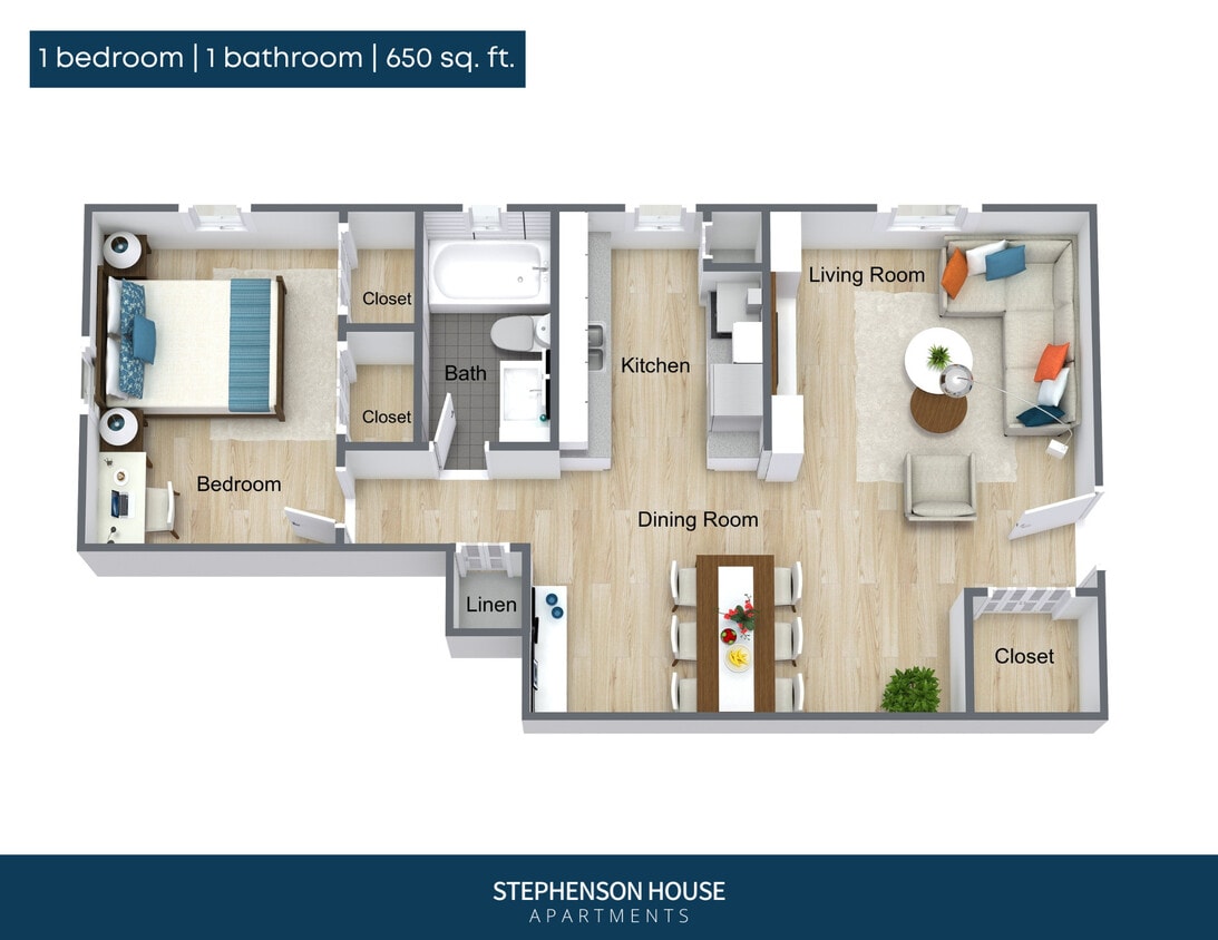 Floor Plan - One Bed, One Bath | 01