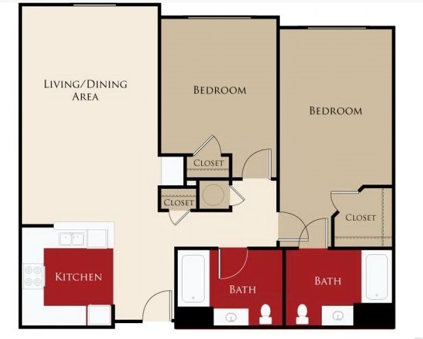 2 Bedroom 2 Bath - 2 Bedroom, 2 Bath - 960sf