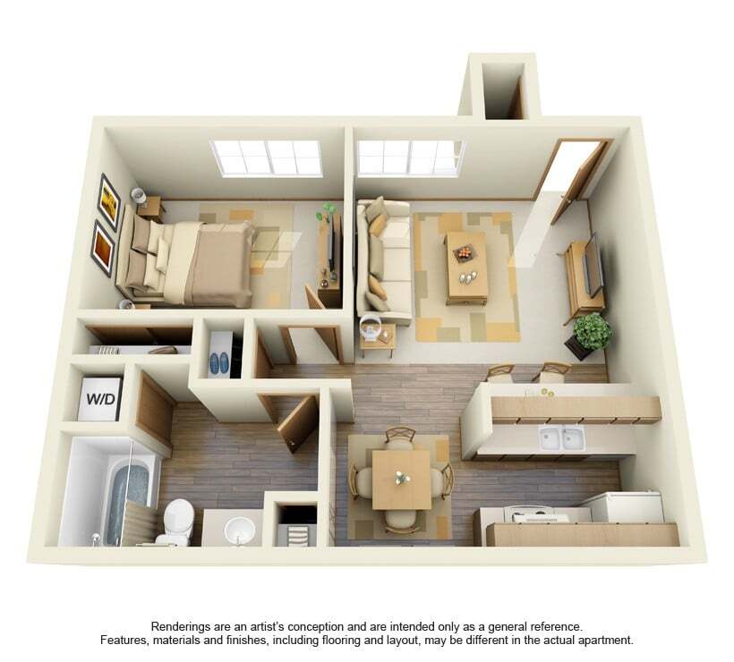Floor Plan - 1 Bed 1 Bath - B