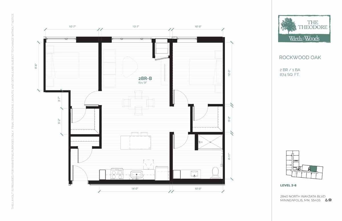 Floor Plan - 2 Bedroom (2B-50)