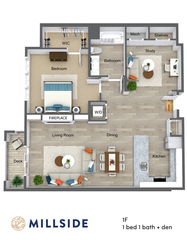 Floor Plan - One Bed - One Bath with Study