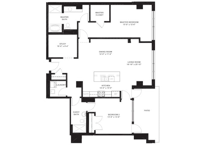 Floor Plan - 2 Bed 2 Bath with Den