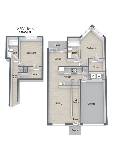 Floor Plan - Two Bedroom Townhome