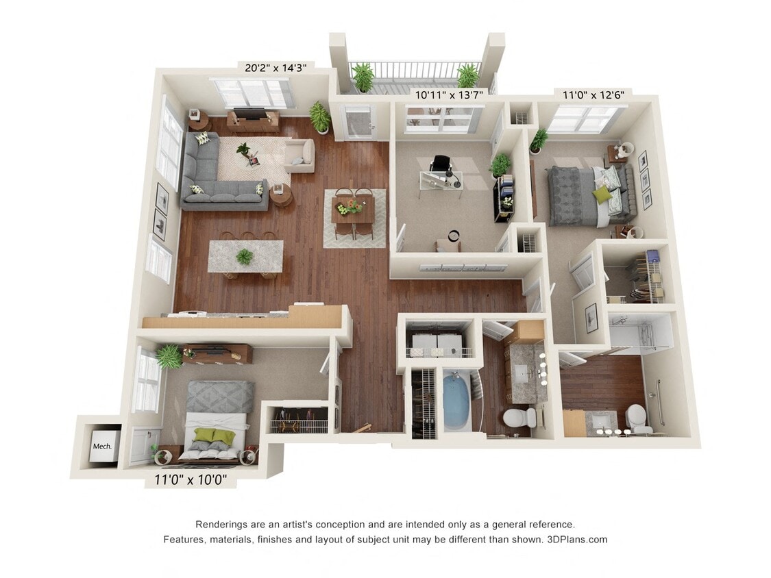 Floor Plan - Three Bedroom 3A (Wheelchair Accessible)