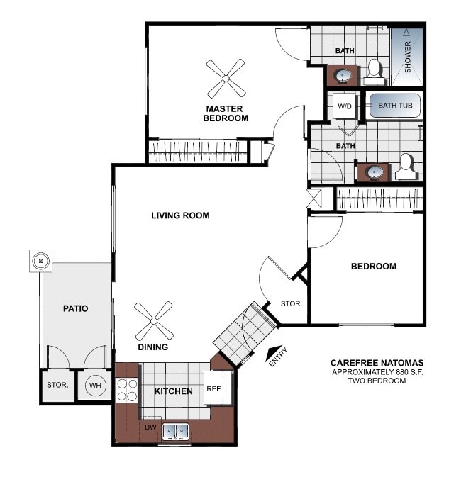 2BR, 2BA - 880 SF - 2B/2 Bath (ex-small)