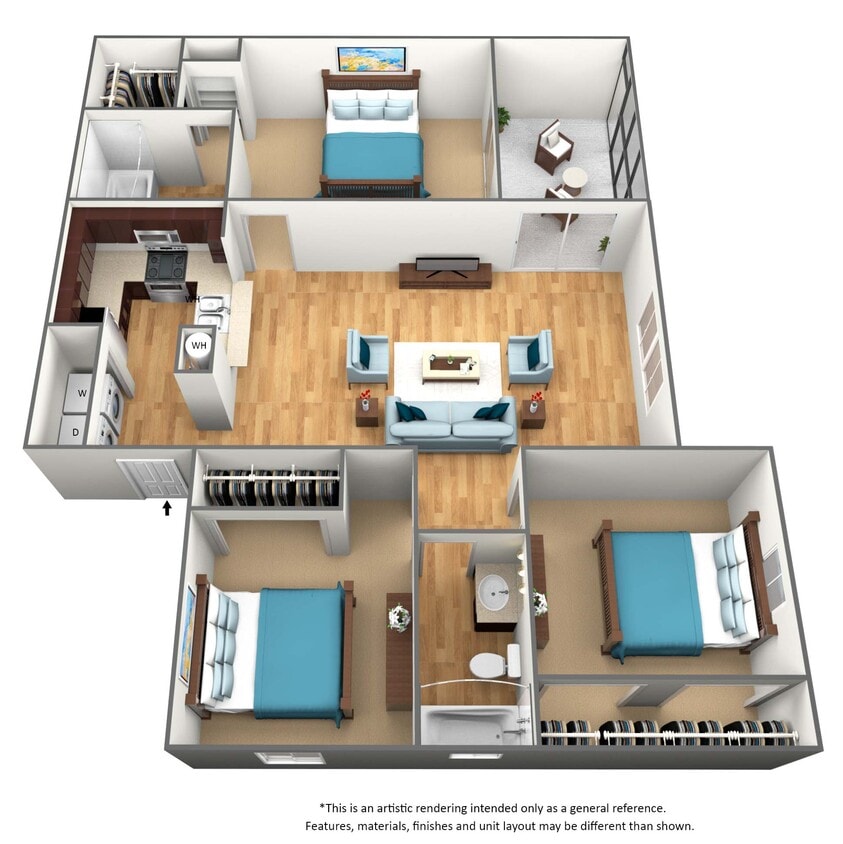 Floor Plan - C1 - 3 Bedroom  2 Bath