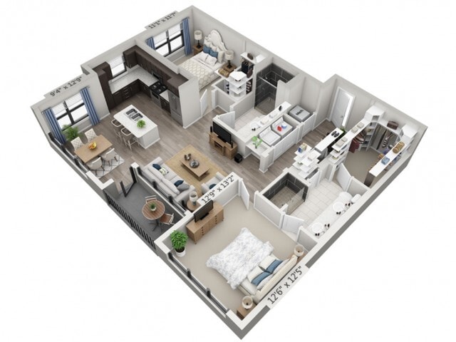 Floor plans are artist’s rendering. All dimensions are approximate. Actual product and specifications may vary in dimension or detail. Not all features are available in every apartment. Prices and availability are subject to change. - B7