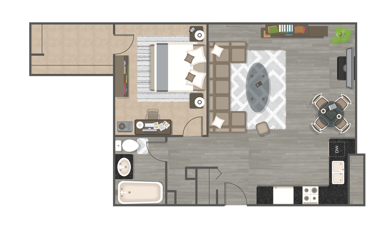 Floor Plan - One Bedroom One Bath - The Driftwood