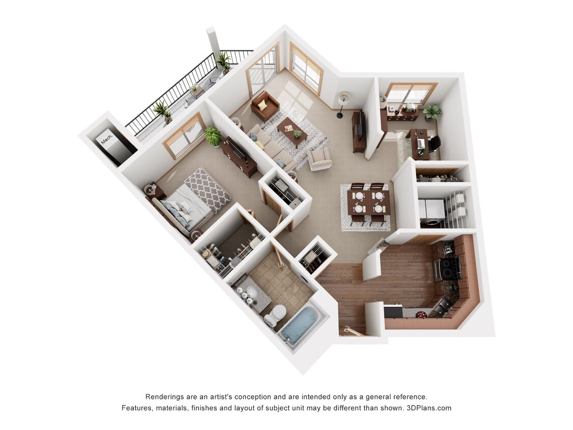 Floor Plan - 1 Bedroom + Den 1B
