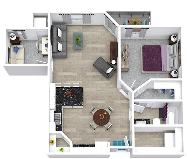 Floor Plan - 1 Bedroom 1 Bath + Den 