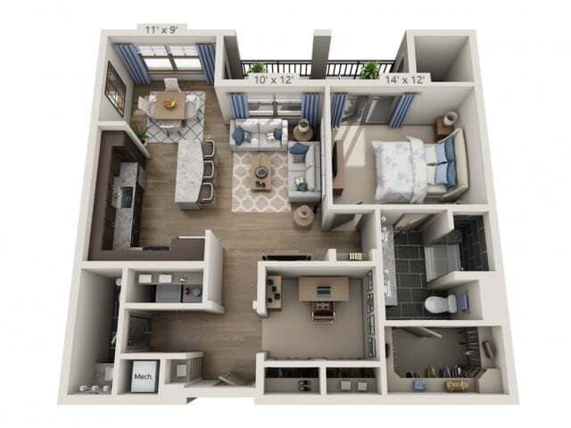 Floor plans are artist’s rendering. All dimensions are approximate. Actual product and specifications may vary in dimension or detail. Not all features are available in every apartment. Prices and availability are subject to change. - Franklin B