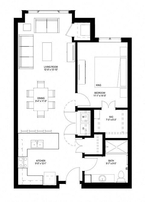 Floor Plan - One Bedroom - D