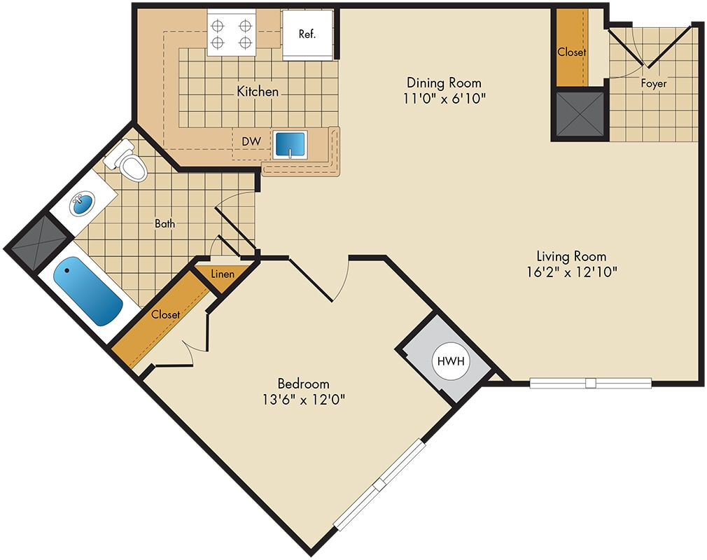 Floor Plan - The Corinth - 1Bed/1Bath