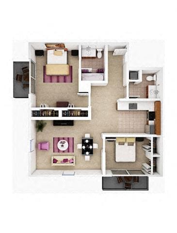 Floor Plan - 2Bed  1.5Bath 1044 sf